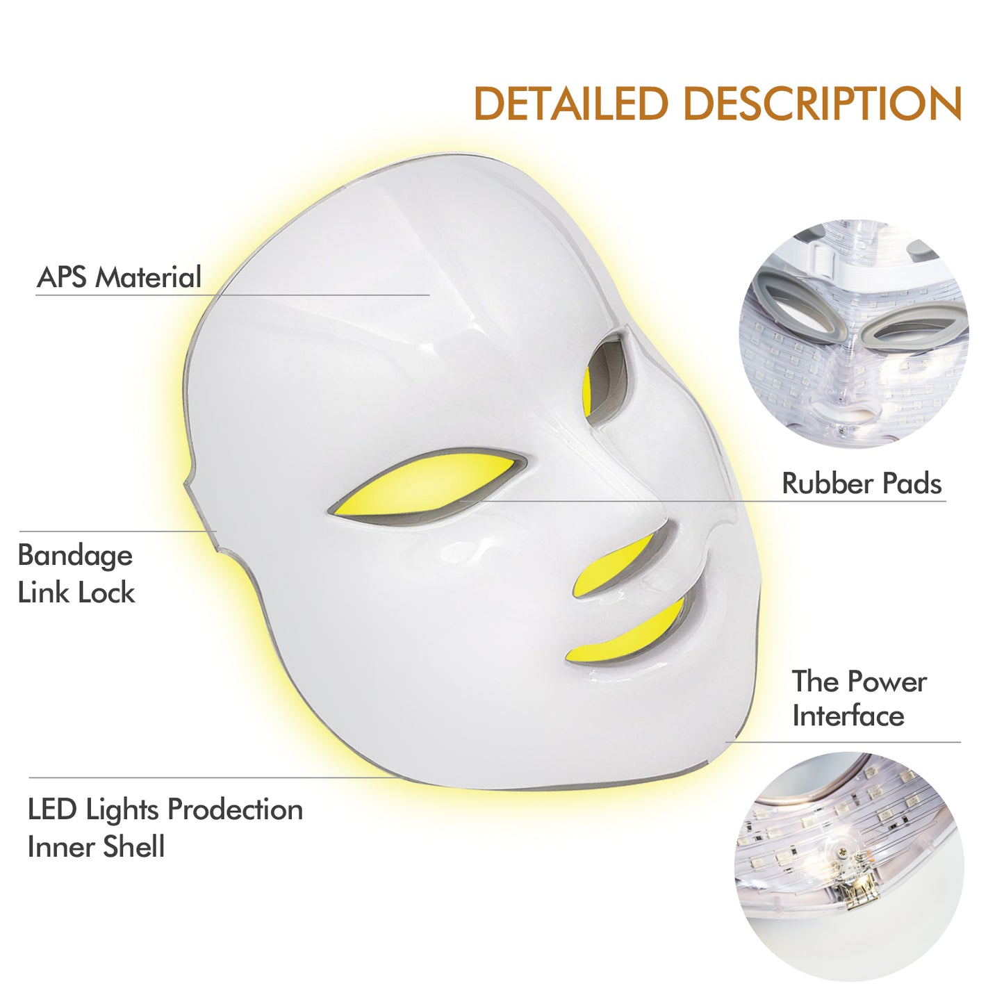 Máscara LED de 7 colores para uso terapéutico en rostro. Máscara facial profesional de fotos con luz LED.
