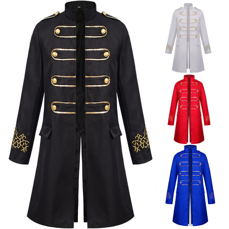 Chaqueta bordada de Halloween con botones dorados, Ropa de disfraz de soldado inglés; Conserje de hotel