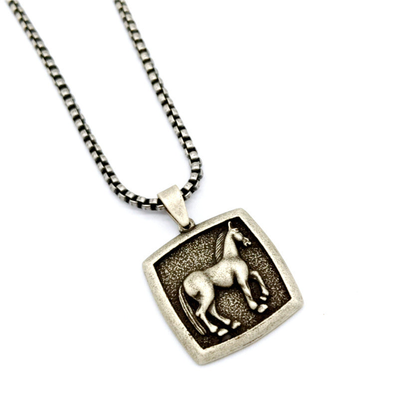 Collar del zodiaco de acero inoxidable, colgante de caballo Vintage UNISEX