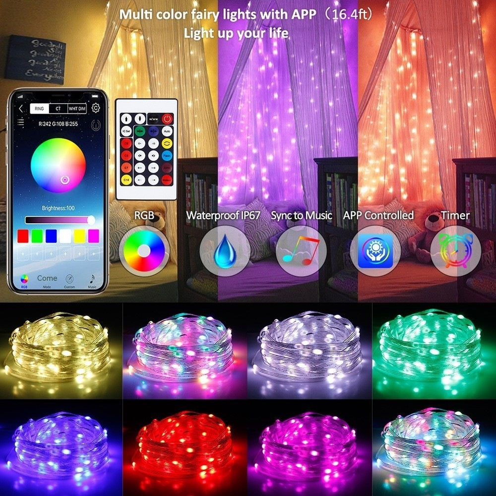Guirnalda de luces inteligente Control de voz, Cadena de iluminación Teléfono móvil Control de aplicación Bluetooth