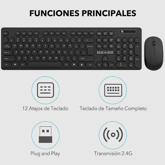 Kit de teclado y ratón inalámbricos, silenciosos y cómodos.
