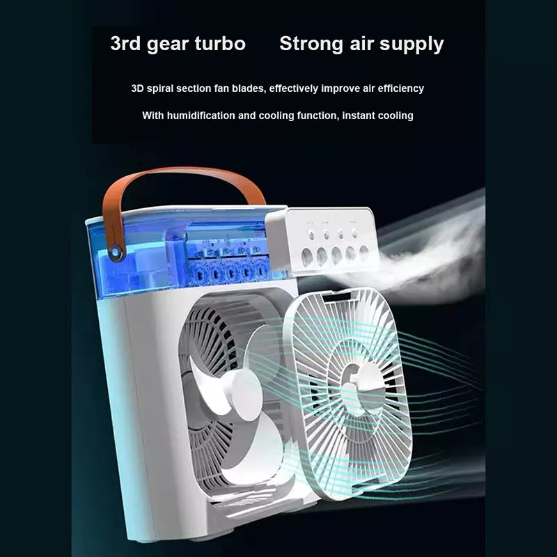 Humidificador de aire 3 en 1, ventilador USB de refrigeración, luz LED nocturna, niebla de agua