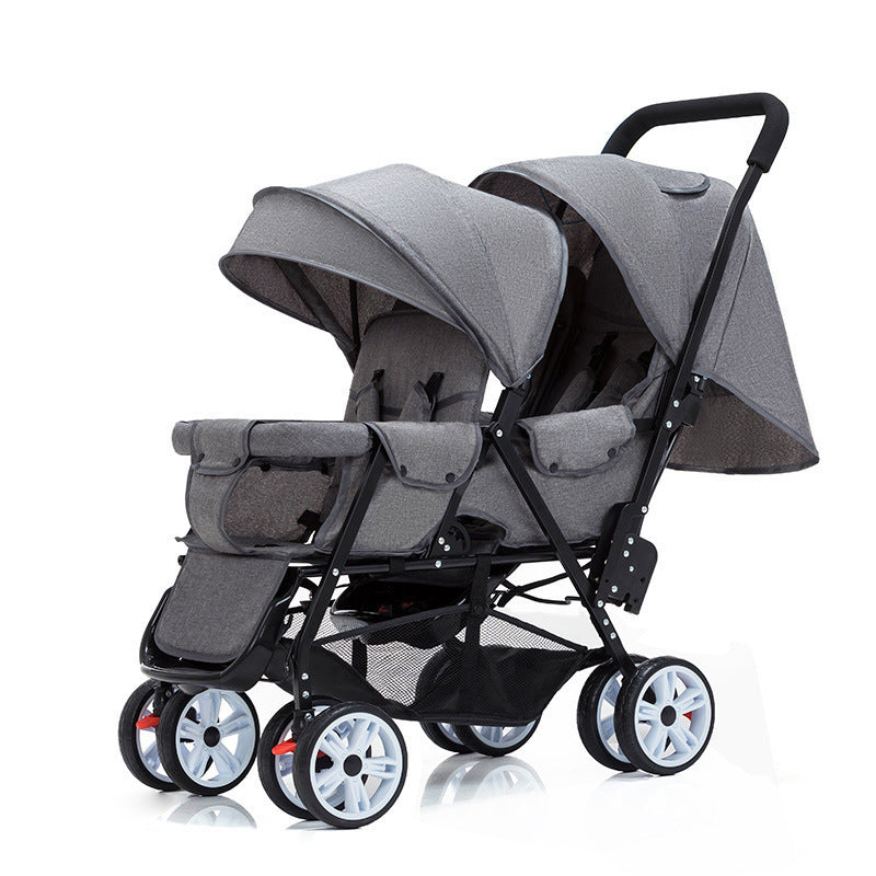 Cochecito ligero para niños doble, carrito plegable con asiento delantero y trasero, tamaño grande, cuatro ruedas, cómodo, doble asiento ideal mellizos