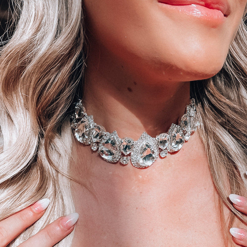 Collar de diamantes completo en forma de gota personalizado con diamantes de imitación, accesorios elegantes
