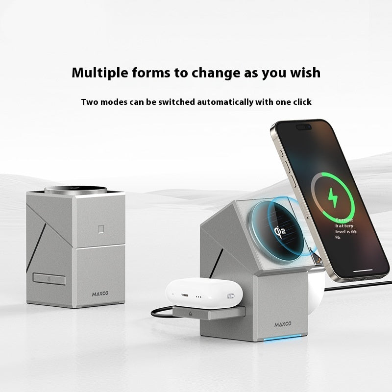 Cargador Inalámbrico 3 en 1 Qi2 Magnético Giratorio – Tipo C | Carga Rápida para Teléfono, Reloj y Auriculares
