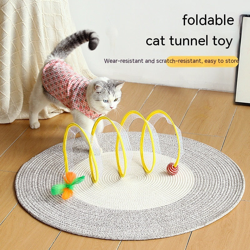 Túnel plegable para gatos tipo S, juguete de primavera, túnel para ratón