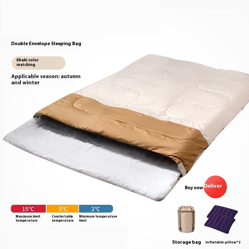 Saco de dormir doble para adultos, grueso, cálido y resistente al frío, de doble uso.