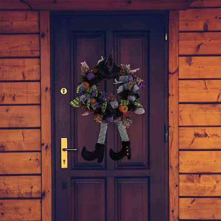 Guirnalda colgante para puerta de Halloween, sombrero de bruja para Halloween, corona para puerta de calabaza