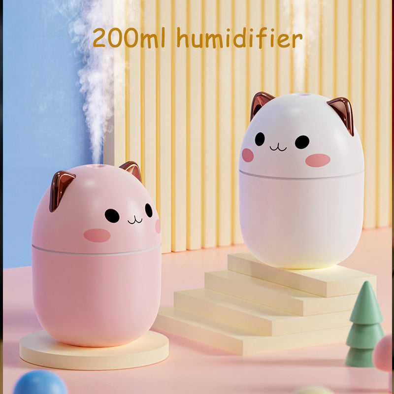 Humidificador de aire con diseño de gato, ultra silencioso, USB, purificador de aire con LED