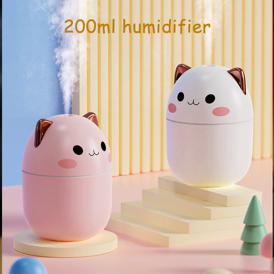 Humidificador de aire con diseño de gato, ultra silencioso, USB, purificador de aire con LED