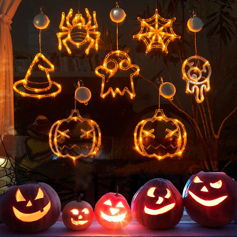 Luces LED colgantes para ventana de Halloween, araña, calabaza, fantasma colgante, luces de atmósfera de terror, decoración del hogar
