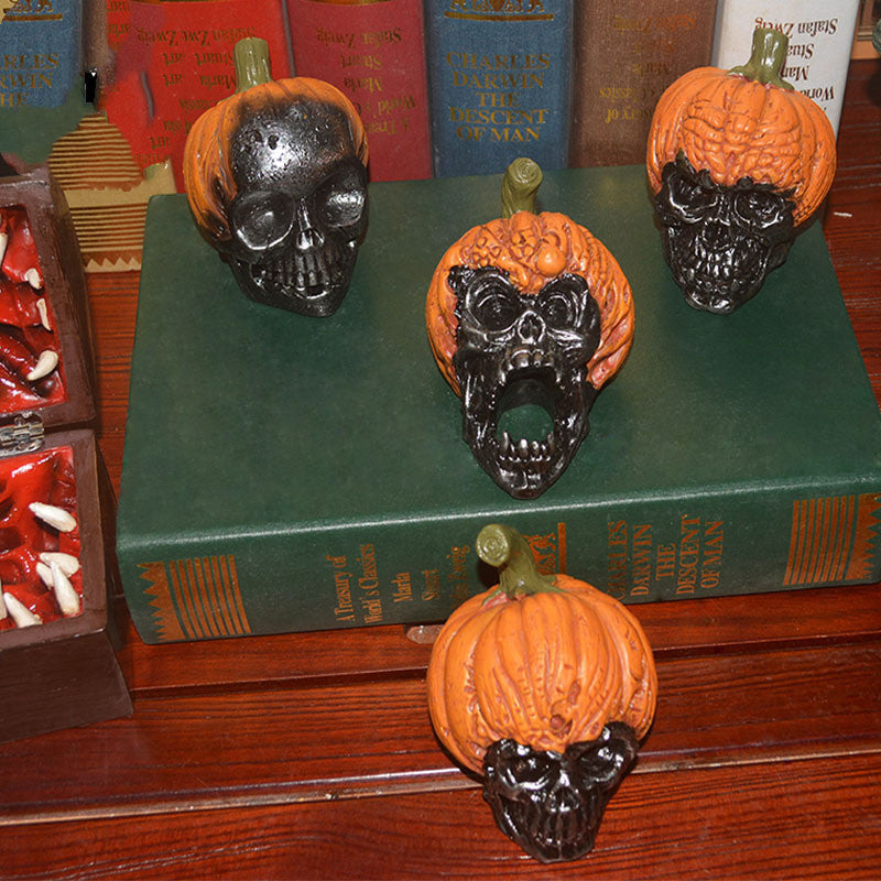 Adorno de resina de Halloween con calavera de calabaza malvada, decoración