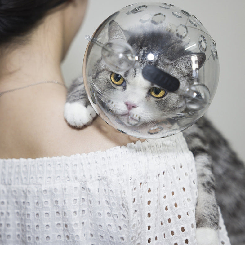 Funda para cabeza de gato, cobertura para baño, antimordeduras con collar blanco, artefacto antiarañazos y antilamidos para mascotas,