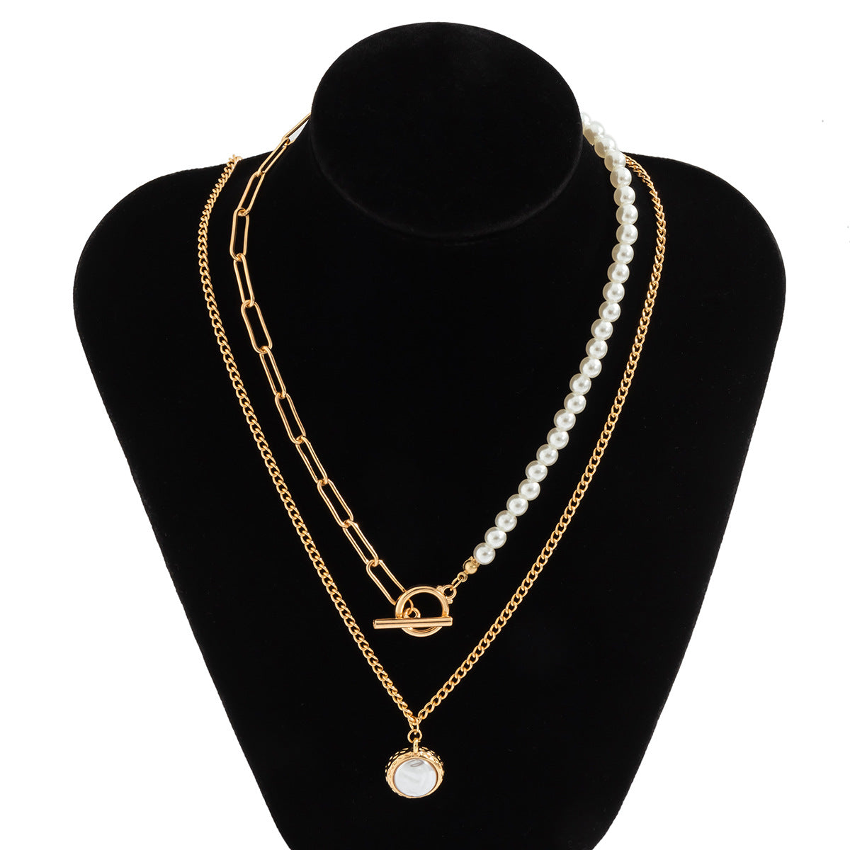 Cadena de metal versátil vintage con doble vuelta en perlas y piedras