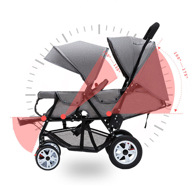 Cochecito ligero para niños doble, carrito plegable con asiento delantero y trasero, tamaño grande, cuatro ruedas, cómodo, doble asiento ideal mellizos