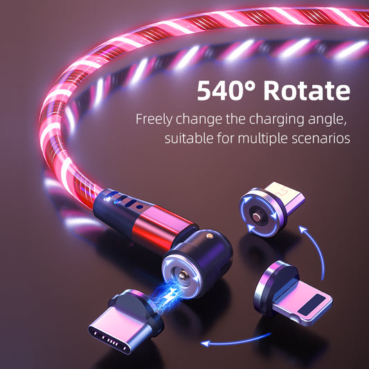 Cable magnético luminoso giratorio, Cable de carga rápida para teléfono móvil, LED, Micro USB, Cable de teléfono celular