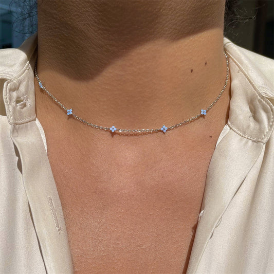 Collar de flores azules de moda con estilo Ins para vacaciones, playa, viajes, primavera y verano.