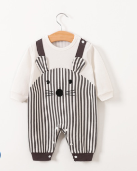 Jumpsuit oreja 3D con estampado de rayas con figura de ratón, Mono de bebé a rayas de algodón