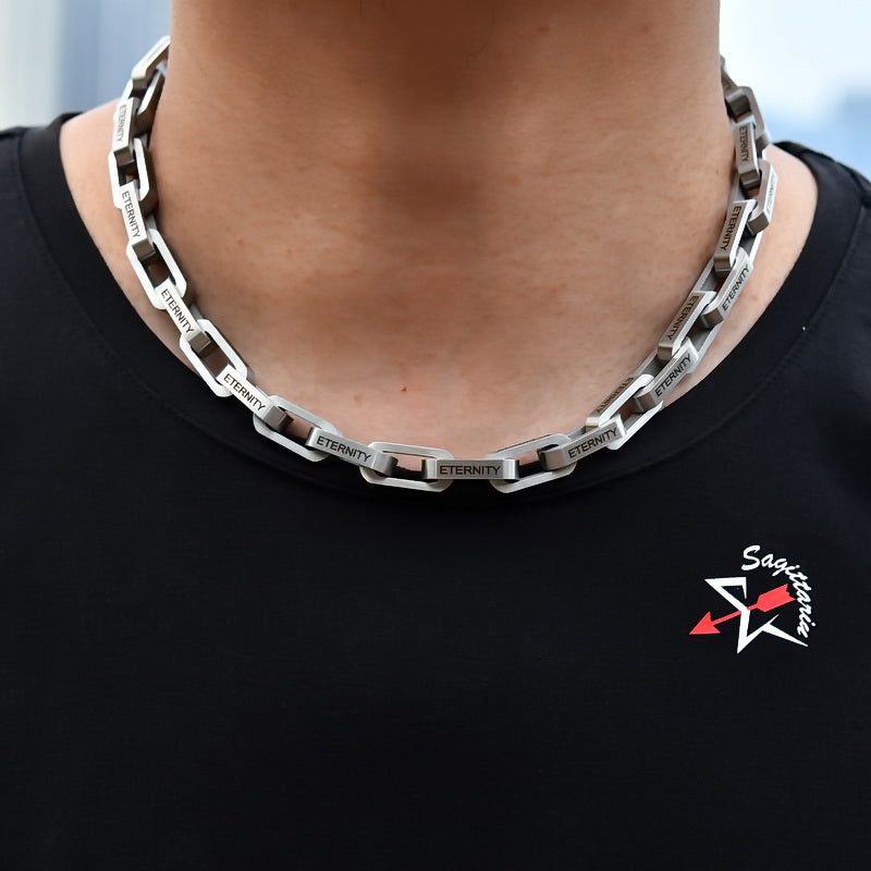 Frosted Engraved Thick Square Buckle Necklace