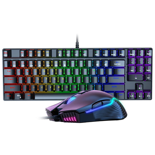 Combo de teclado mecánico y mouse con cable, teclado retroiluminado arcoíris de 89 teclas