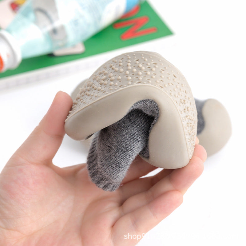 Calcetines tipo bota con base de goma para bebés, cálidos, suaves y gruesos, ideales para los primeros pasos