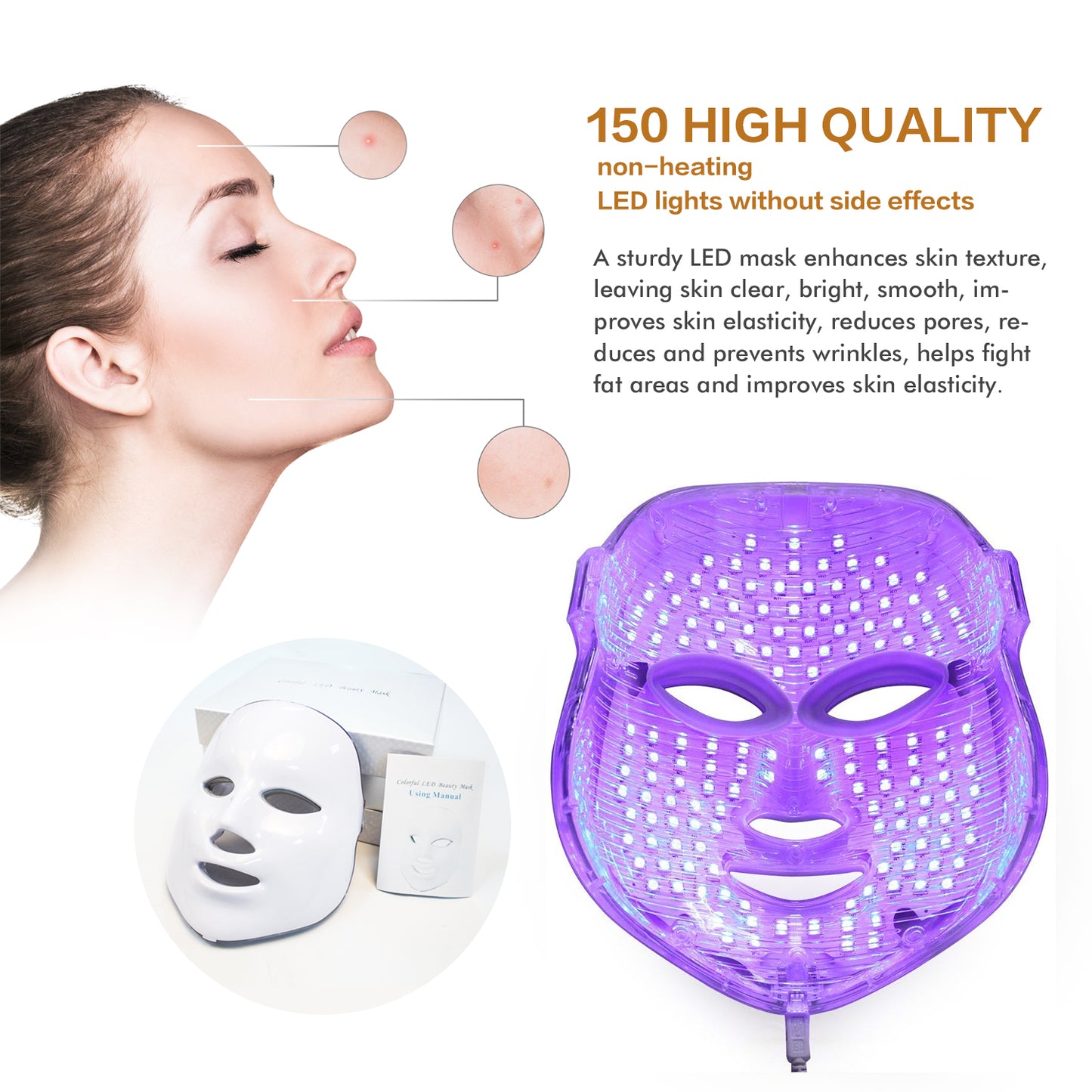 Máscara LED de 7 colores para uso terapéutico en rostro. Máscara facial profesional de fotos con luz LED.