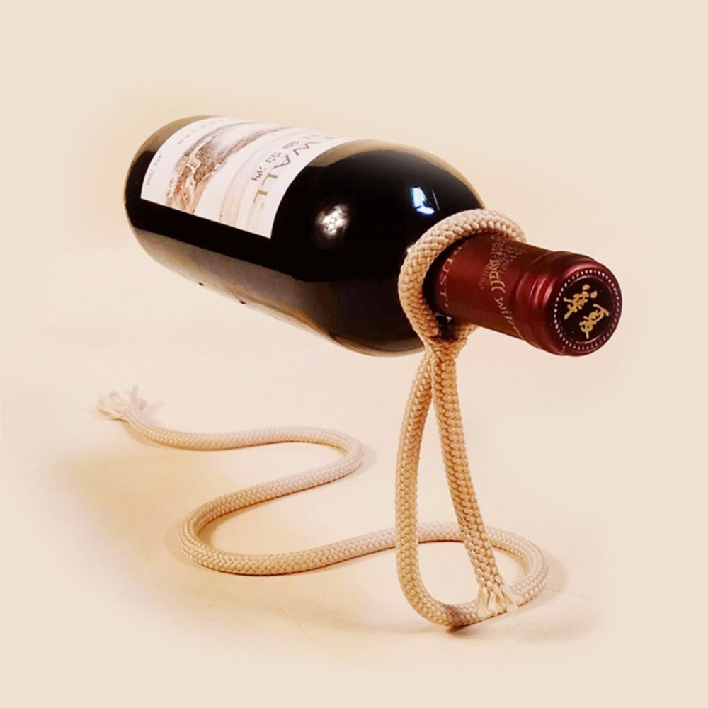 Soporte de botella de vino con diseño flotante, cuerda, lazo, estante para vino, whisky, cocina, bar, pub, accesorios