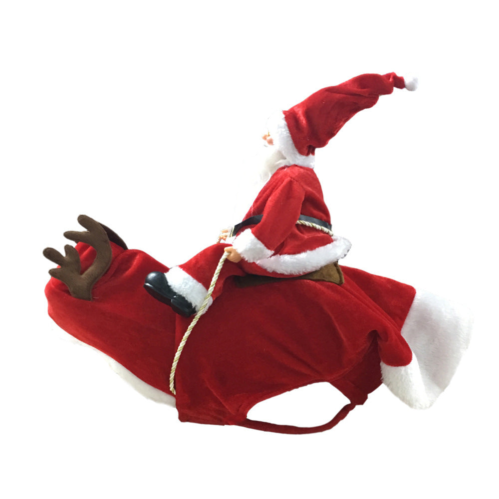 Ropa navideña para perros: Papá Noel montando un ciervo