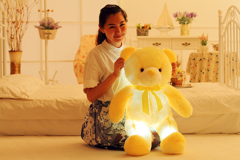 Oso de peluche con luz LED, juguete de peluche colorido brillante, regalo para niños, almohada cómoda