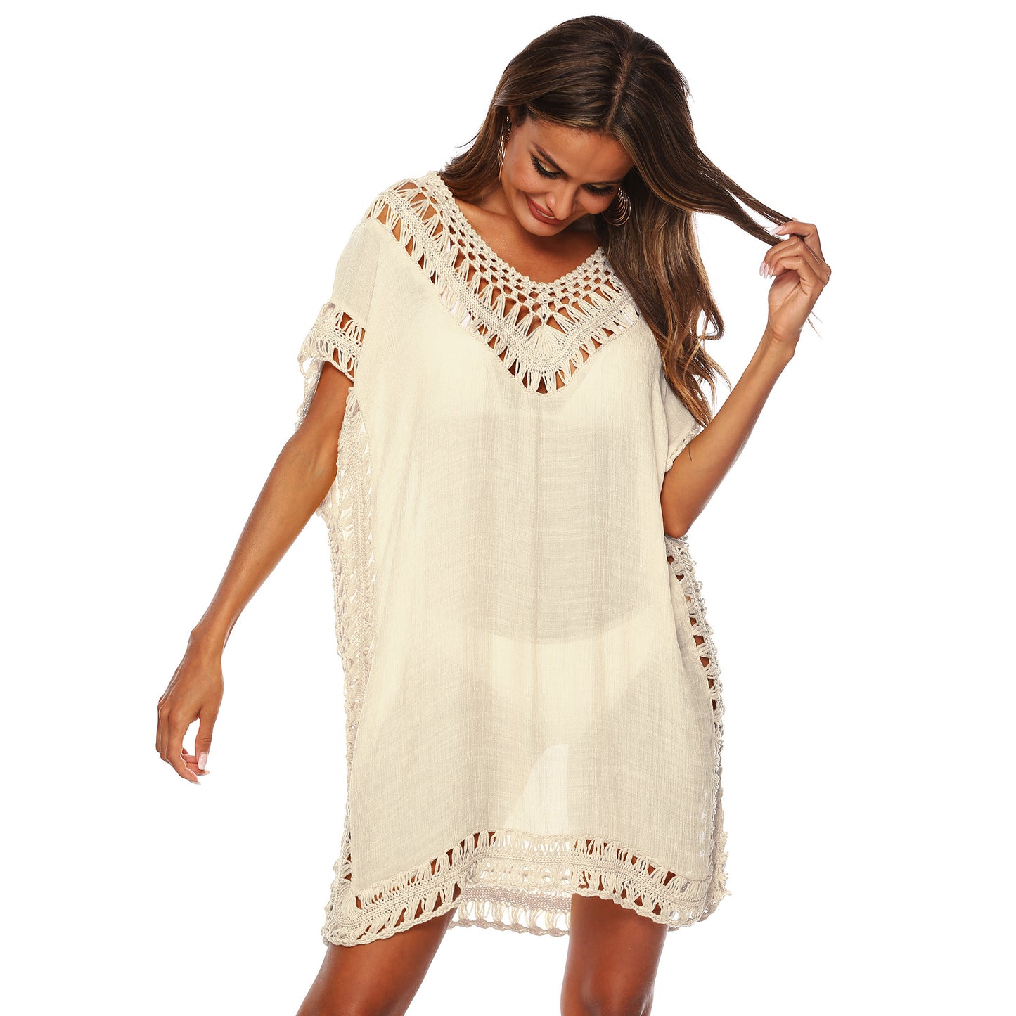 Blusa de playa, calada en hilos tejidos con diseño sensual, calado y entrelazado para tu outfit de playa