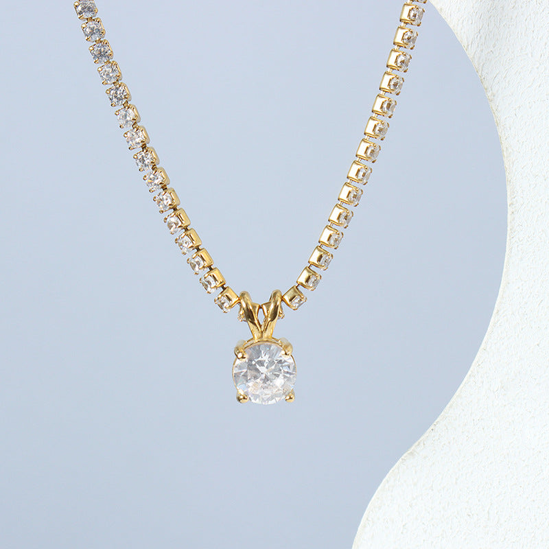 Collar de acero titanio con circonitas y piedras brillantes para mujer