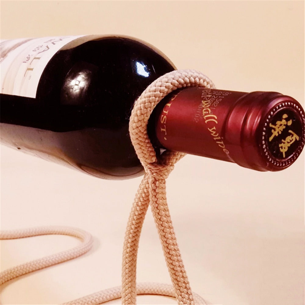 Soporte de botella de vino con diseño flotante, cuerda, lazo, estante para vino, whisky, cocina, bar, pub, accesorios