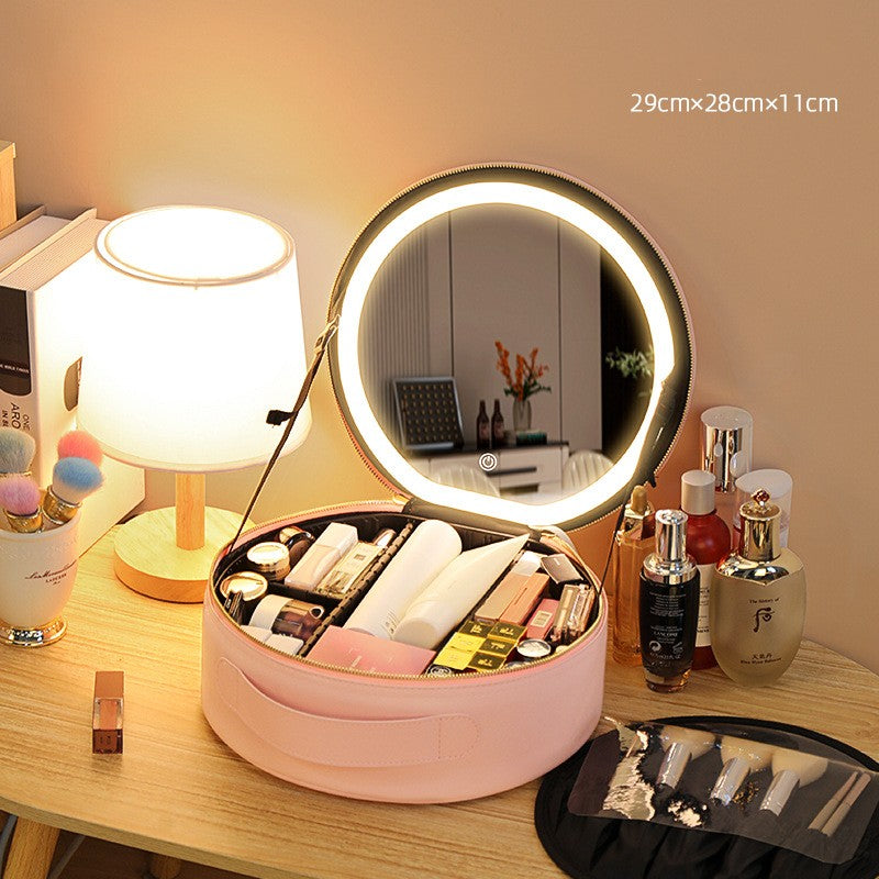 Maleta para maquillaje, Porta cosméticos con luz LED, caja de maquilla con luz inteligente en forma redonda