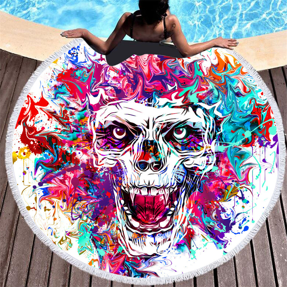 Toalla de playa redonda de algodón y fibra con motivos Mexicanos, ideal para disfrutar en la piscina, en la playa y gran tamaño para usar sobre la arena.