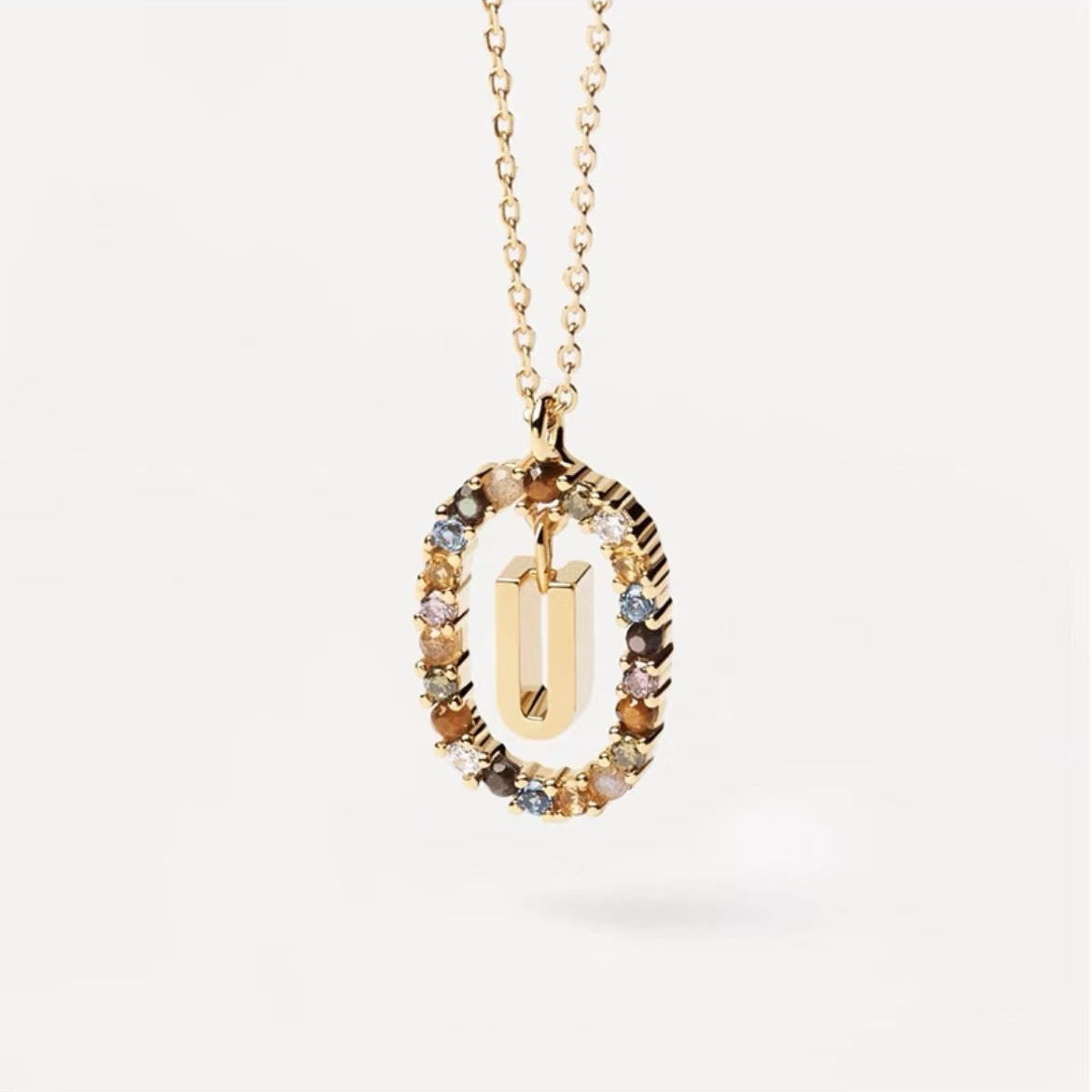 Collar de piedras de imitación con letras a elección, joyería de moda de 18 quilates