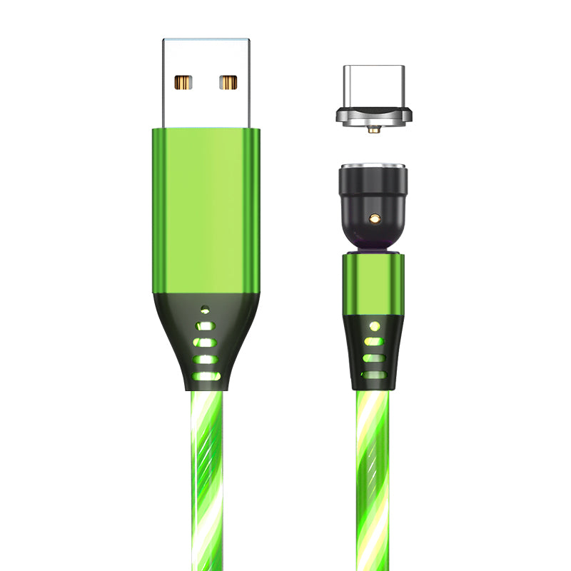Cable magnético luminoso giratorio, Cable de carga rápida para teléfono móvil, LED, Micro USB, Cable de teléfono celular