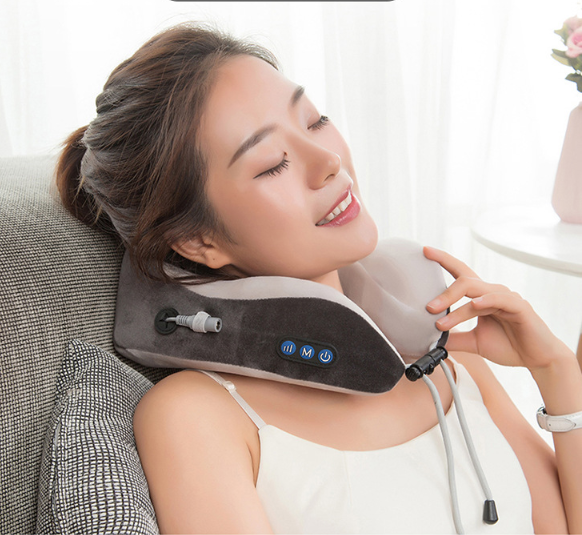 Masajeador de cuello eléctrico, almohada en forma de U, masajeador cervical portátil multifuncional para hombros, masaje para el hogar y el coche al aire libre