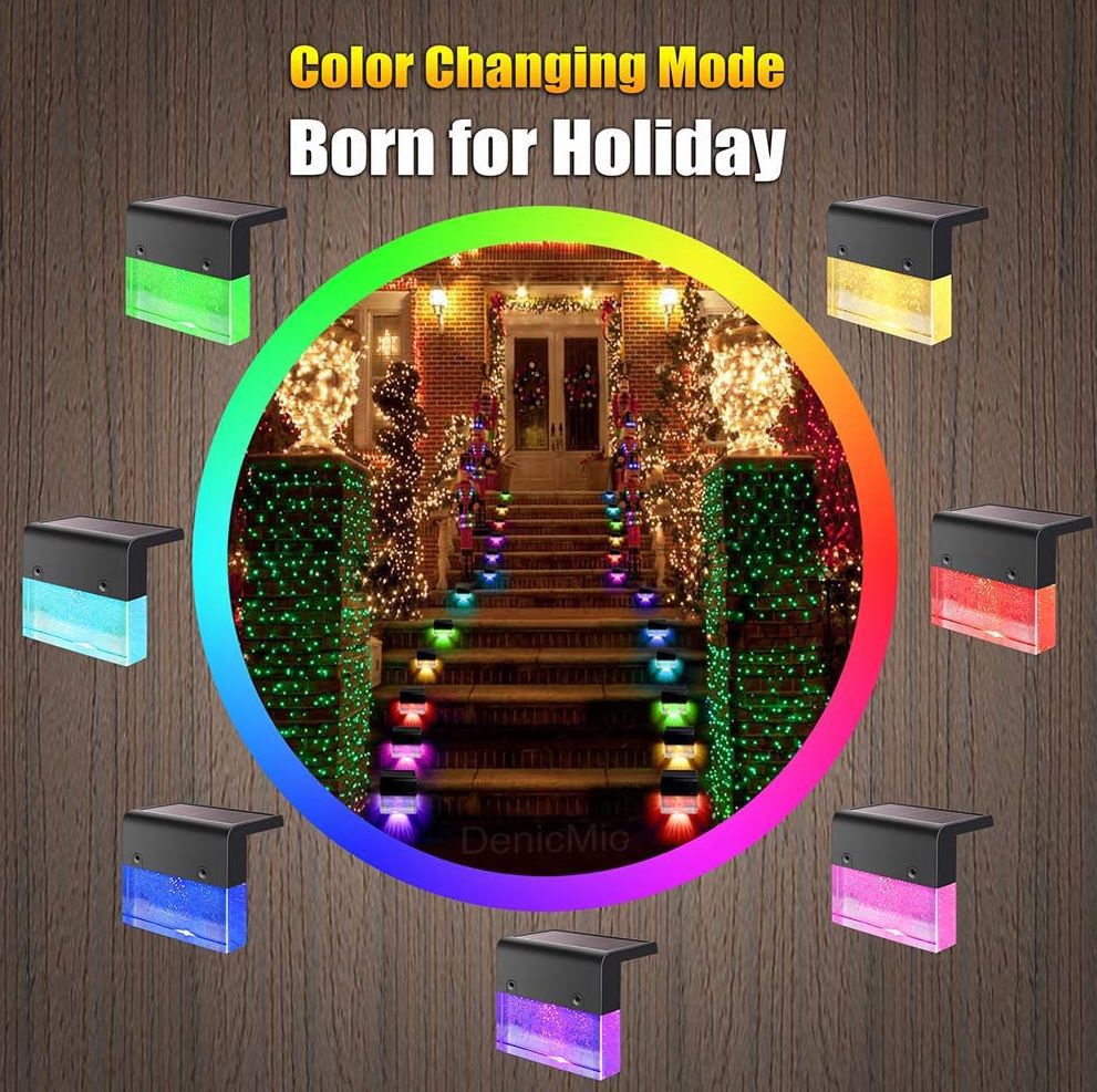 Luz solar para exteriores, luces de colores con recarga solar, luz impermeable de la cerca del paso de la luz solar del RGB LED