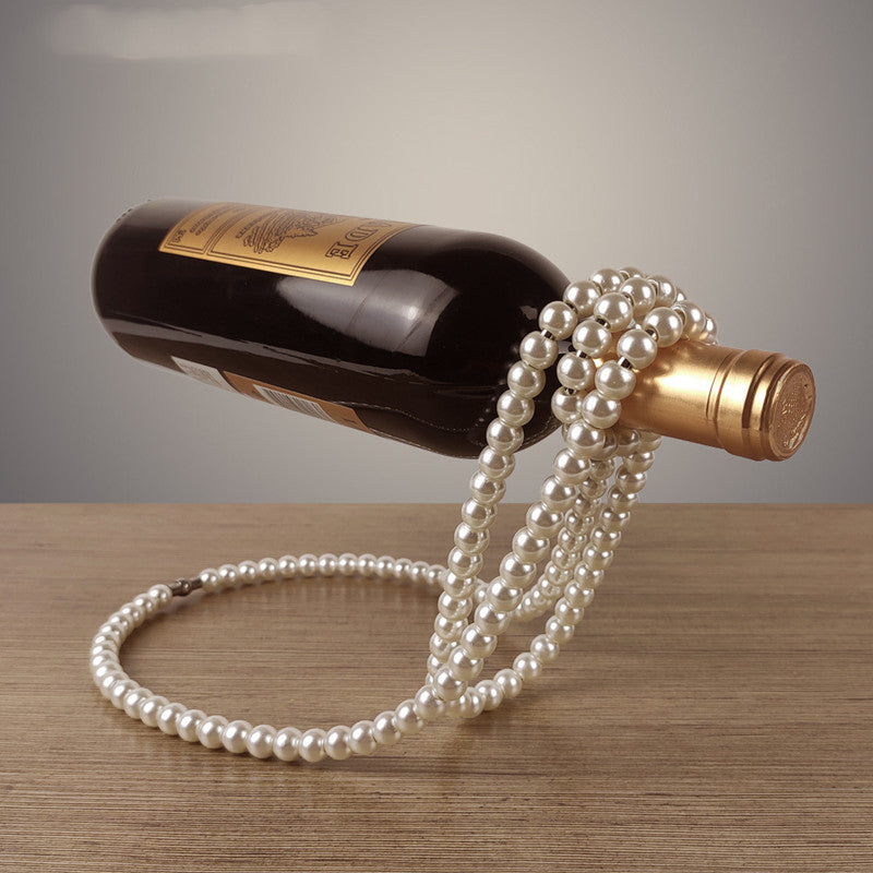 Estante para vino con collar de perlas, estante suspendido para vino, decoración creativa de escritorio para el hogar