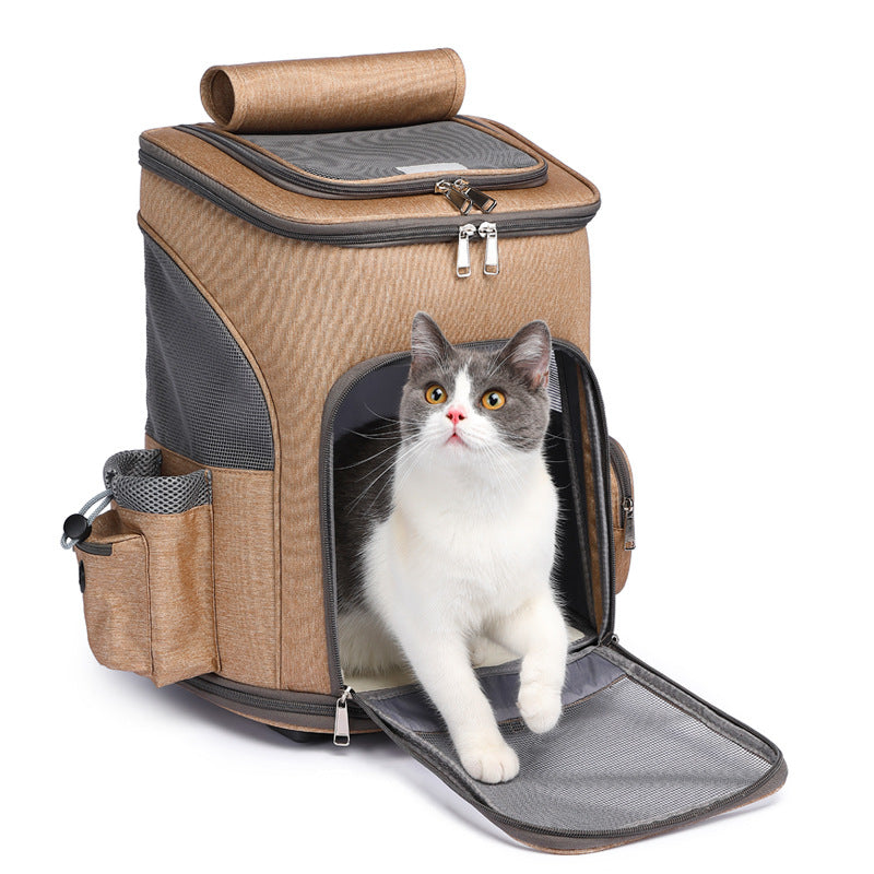 Mochila plegable portátil para mascotas, mochila para perros y gatos que viajan con carrito de ruedas, carrito Universal, bolsa para mascotas