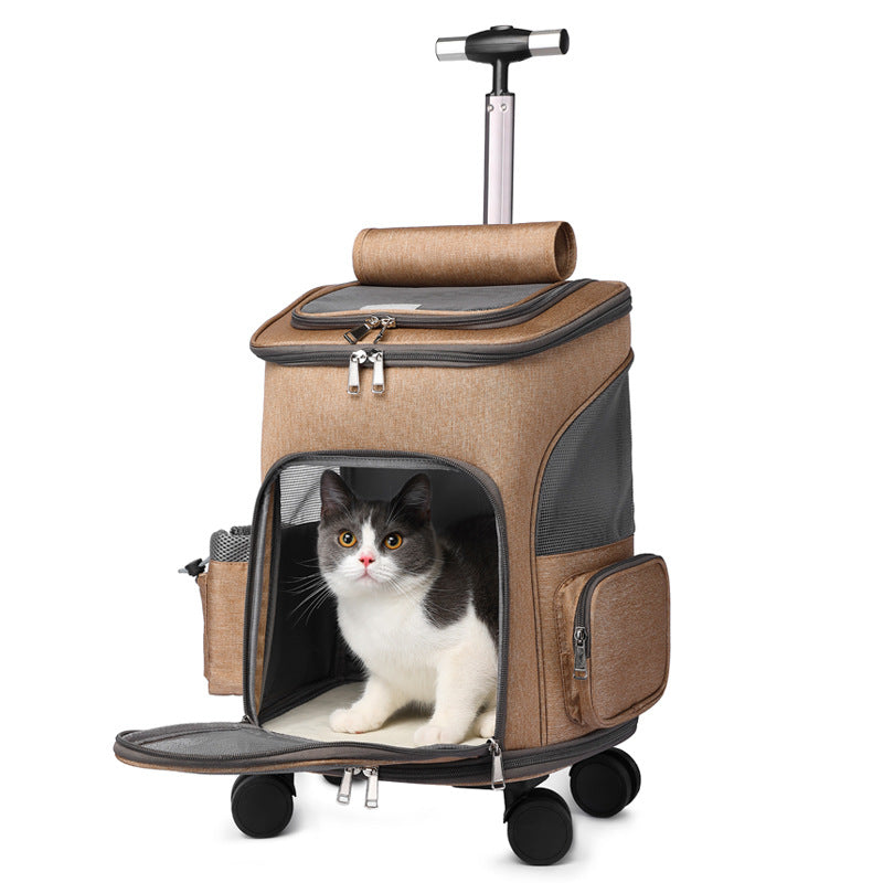 Mochila plegable portátil para mascotas, mochila para perros y gatos que viajan con carrito de ruedas, carrito Universal, bolsa para mascotas