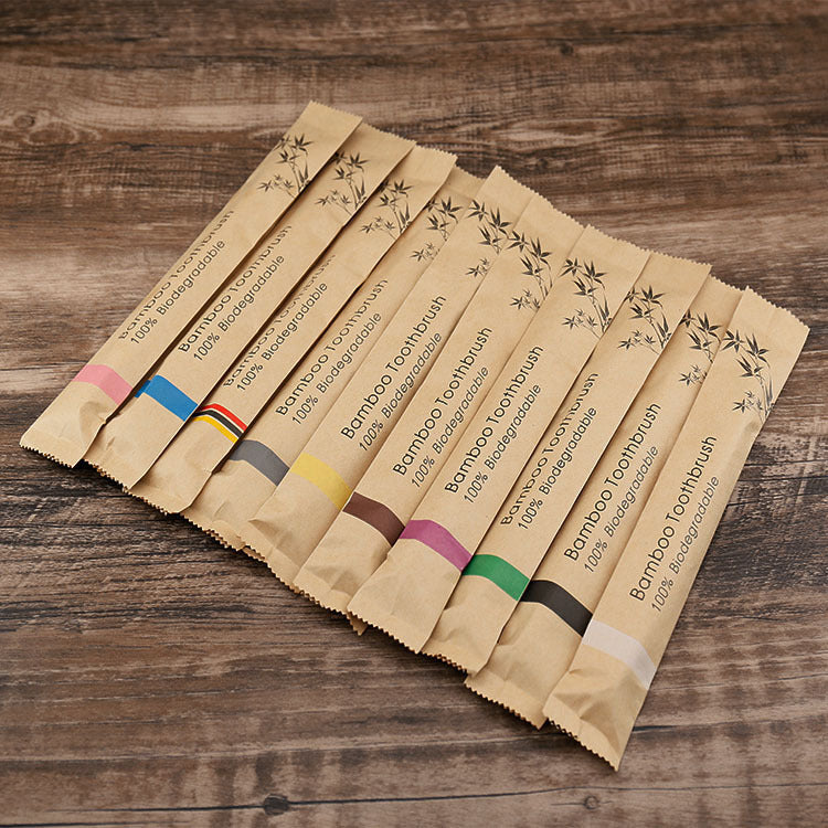 Set de 10 Cepillos de Dientes de Bambú Ecológicos con Cerdas Suaves de Carbón