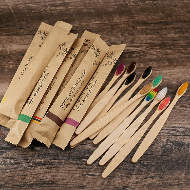 Set de 10 Cepillos de Dientes de Bambú Ecológicos con Cerdas Suaves de Carbón