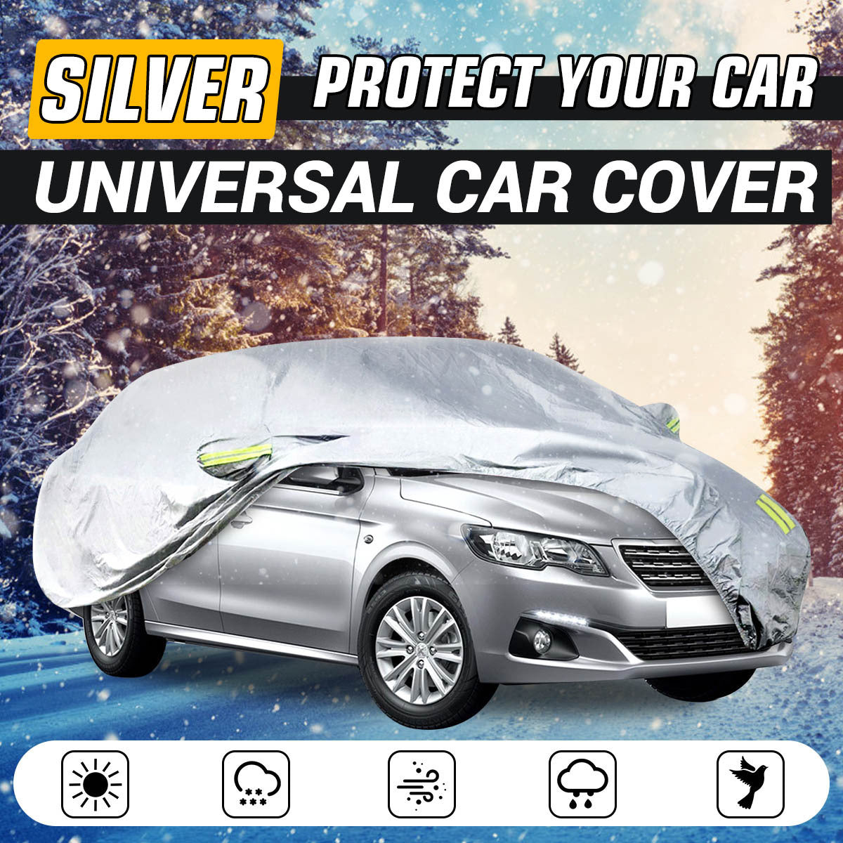 Fundas universales para automóvil de poliéster con protección solar y banda reflectante