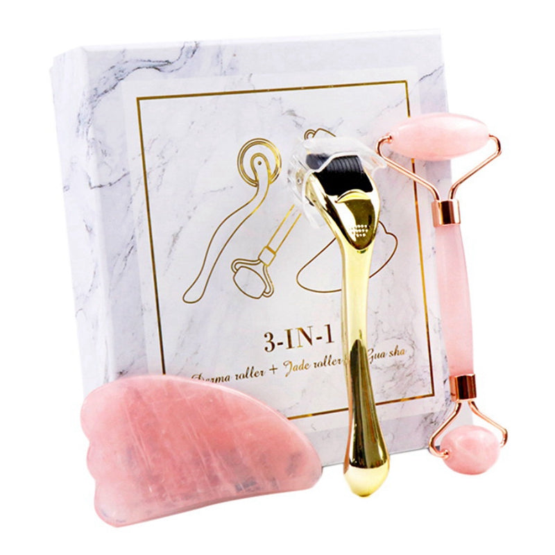 Juego de rodillos de cristal, masajeador de Jade, tablero de raspado facial