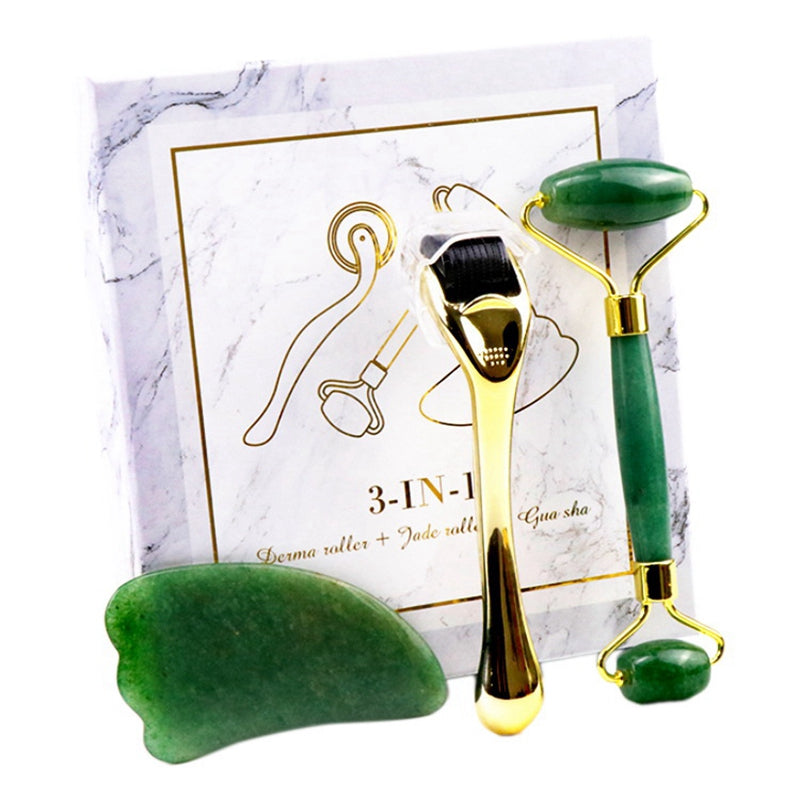 Juego de rodillos de cristal, masajeador de Jade, tablero de raspado facial