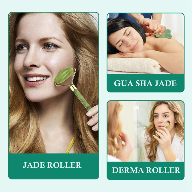 Juego de rodillos de cristal, masajeador de Jade, tablero de raspado facial