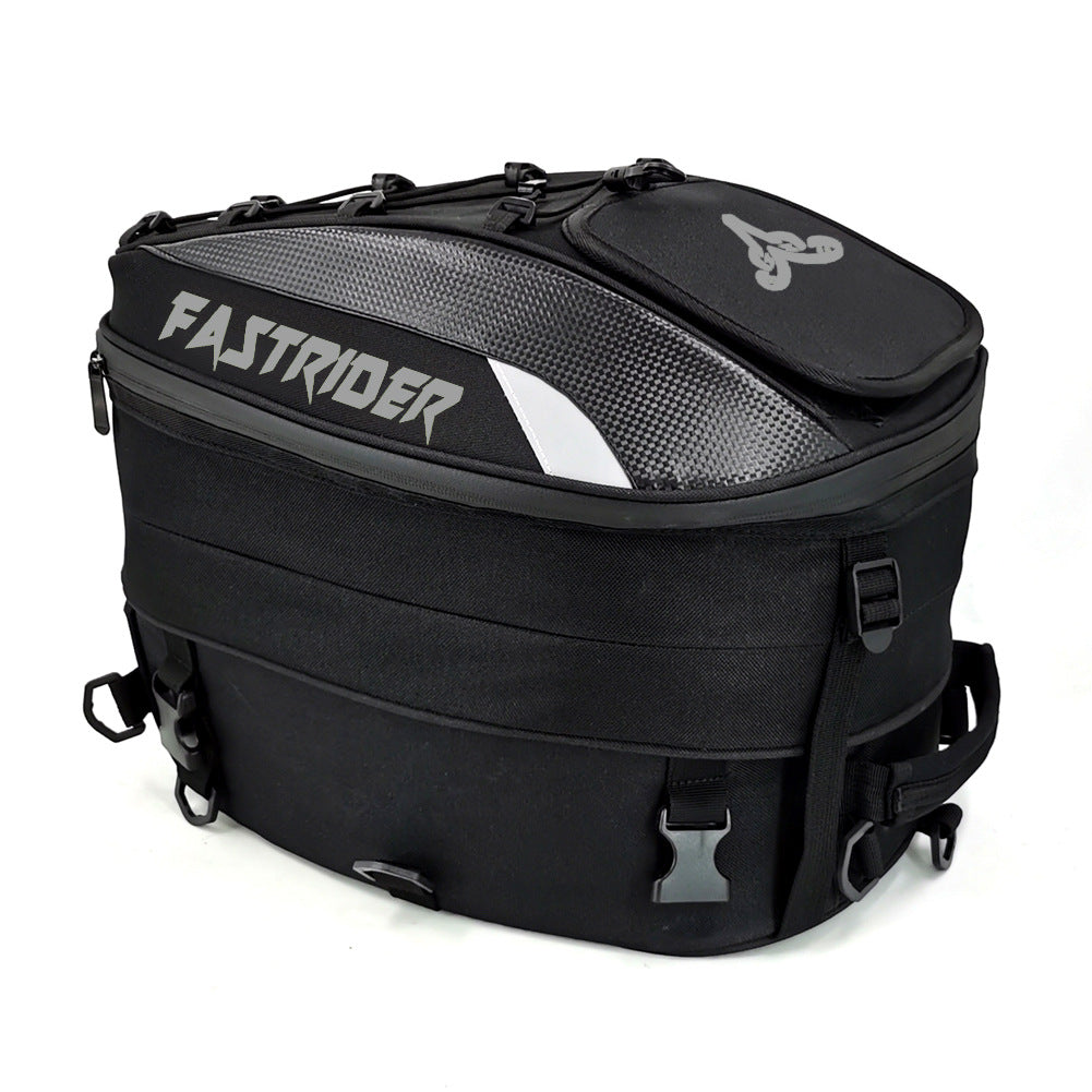 Bolsa de cola de vagón de motocicleta para motociclista de cuero PU de fibra de carbono + tela Oxford expansión 29*30*43cm