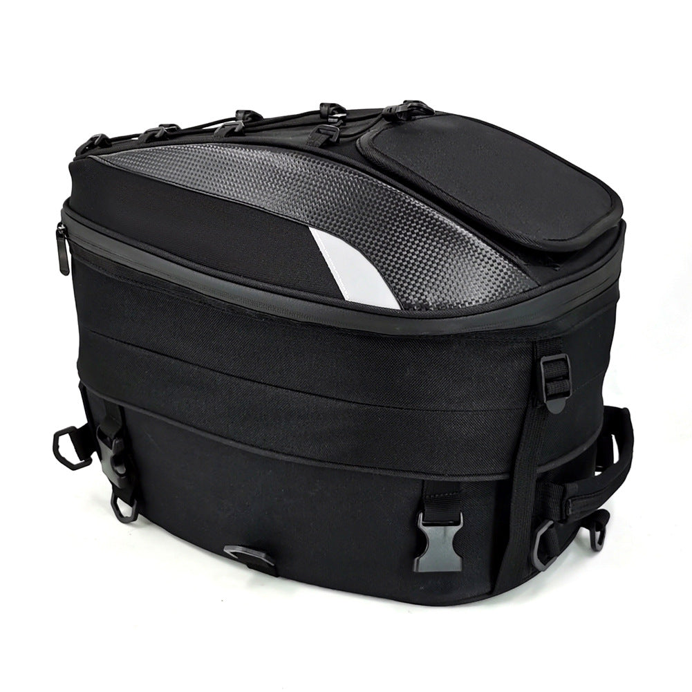 Bolsa de cola de vagón de motocicleta para motociclista de cuero PU de fibra de carbono + tela Oxford expansión 29*30*43cm