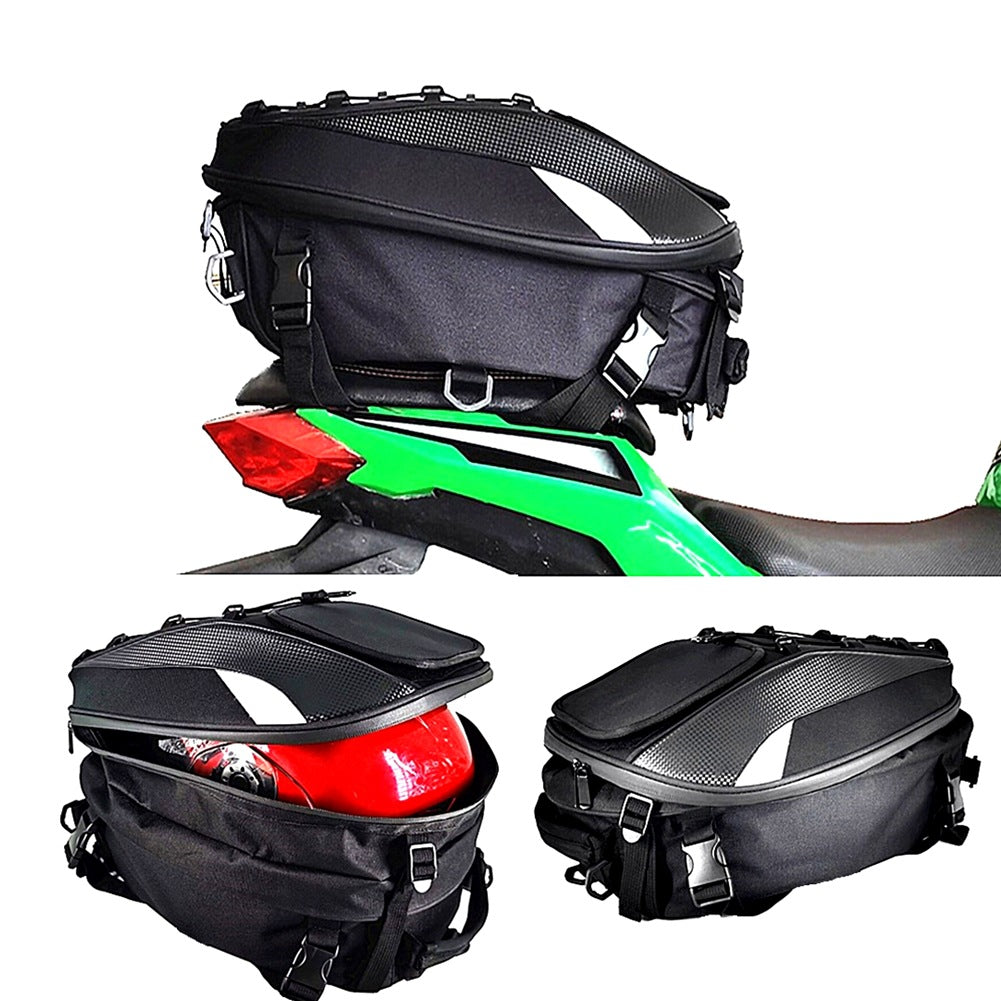Bolsa de cola de vagón de motocicleta para motociclista de cuero PU de fibra de carbono + tela Oxford expansión 29*30*43cm
